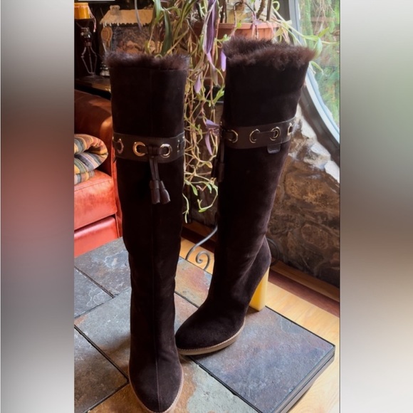 GUCCI Boots💥ON TREND SHEARLING in 24💥💥 GorG Rare Lux Mink EUC dark brown size 8 - Picture 5 of 15
